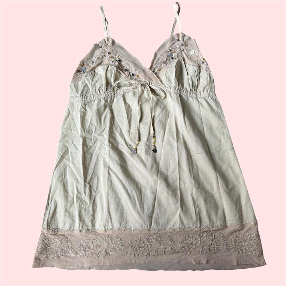 Vie nocturne paris cream embroidered and beaded babydoll tunic